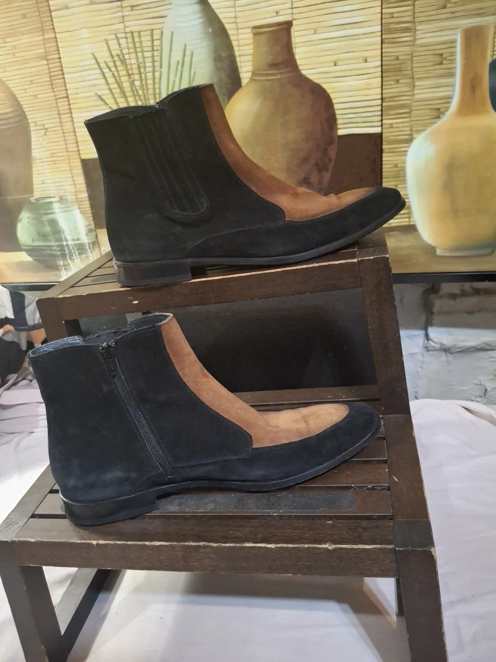 Men's Two-Tone Black and Brown Suede Chelsea Boots